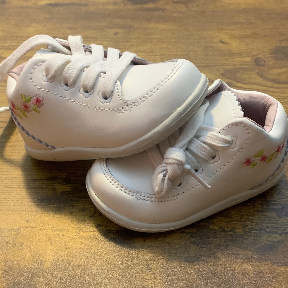 Stride Rite White Baby Sneakers with Pink Floral Accent